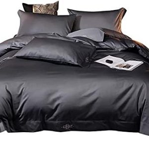 Duvet Cover Set Pure Color Long-Staple Cotton Embroidered 4-Piece Cotton Bed Linen Quilt Cover Pillowcase Hotel Double Bedding Set 100% Cotton Cover Duvet Cover Set Pure Color Long-Staple Cotton Embroidered 4-Piece Cotton Bed Linen Quilt Cover Pillowcase Hotel Double Bedding Set 100% Cotton Cover