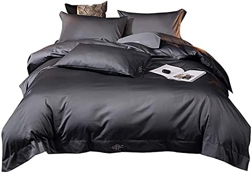 Duvet Cover Set Pure Color Long-Staple Cotton Embroidered 4-Piece Cotton Bed Linen Quilt Cover Pillowcase Hotel Double Bedding Set 100% Cotton Cover