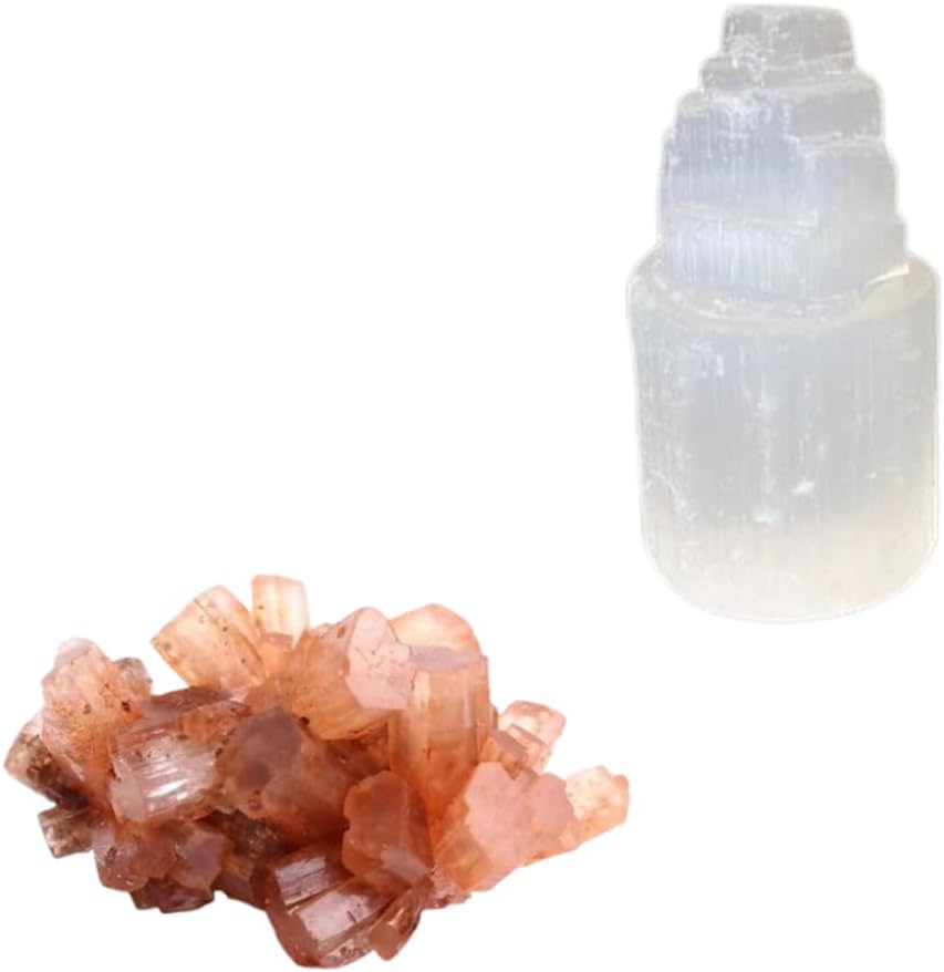 Mineralist Colección de piedras curativas  Juego de torre de selenita y aragonita de alta energía de 2 pulgadas  Cristal espiritual decorativo,