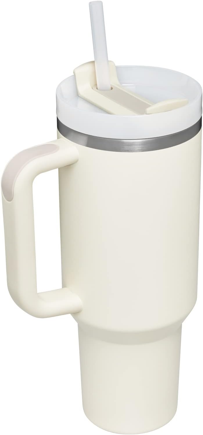 Taza aislada de viaje Quencher H2.0 de 40 onzas con asa, tapa deslizante 2 en 1, popote reutilizable y agarre de plástico, acero inoxidable de doble