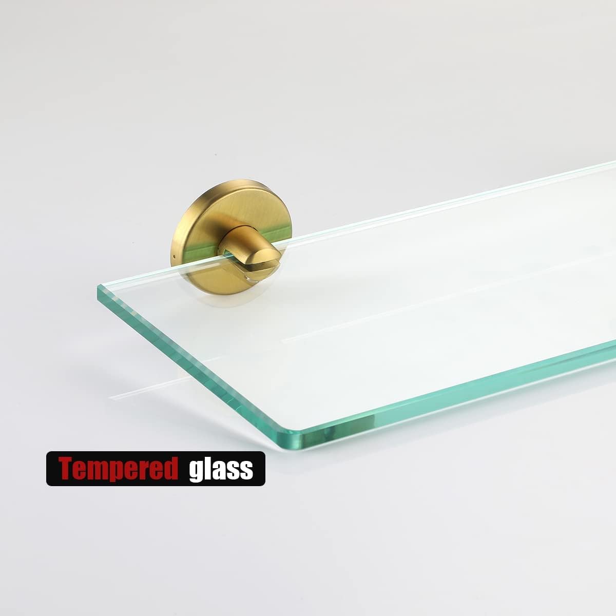 JQK Estante de vidrio para baño dorado, almacenamiento de ducha de vidrio templado de 20 por 5 pulgadas, montaje de pared dorado cepillado de acero