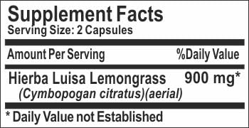 Hierba Luisa Lemongrass 900mg  90 Cápsulas – Sin Aditivos