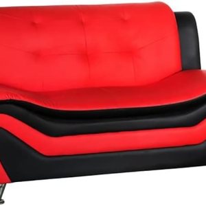 Pemberly Row Sofá de dos plazas de piel sintética para sala de estar en negro y rojo Pemberly Row Sofá de dos plazas de piel sintética para sala de estar en negro y rojo
