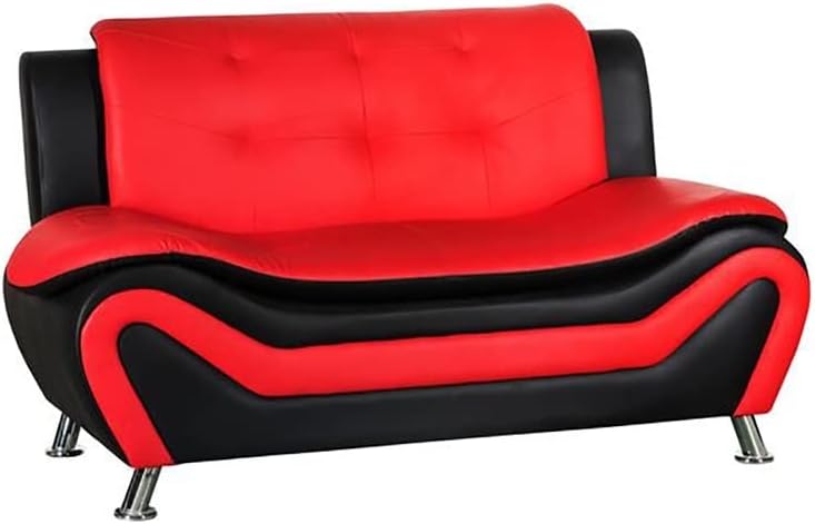 Pemberly Row Sofá de dos plazas de piel sintética para sala de estar en negro y rojo