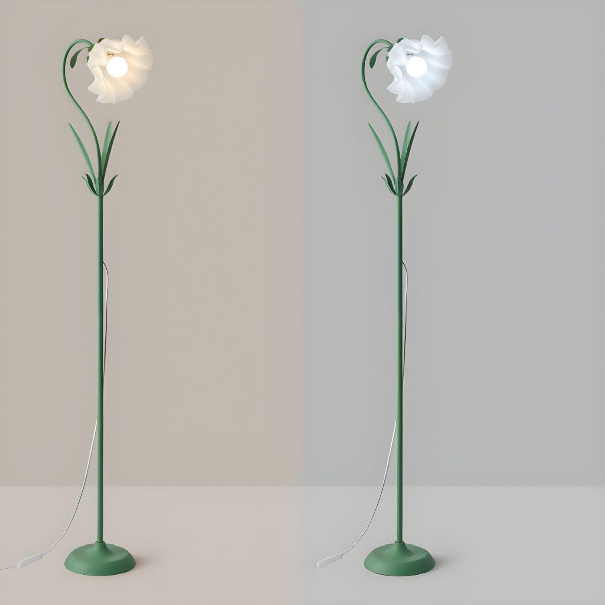 RUNNUP Lámpara de pie moderna, lámpara alta con forma de flor de 1 luz con pantalla acrílica, lámpara alta para sala de estar, dormitorio,