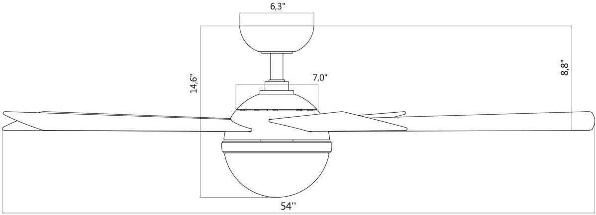 WAC Lighting Eclipse Ventilador de techo inteligente de 5 aspas para interiores y exteriores, 54 pulgadas, níquel cepillado negro mate con LED de