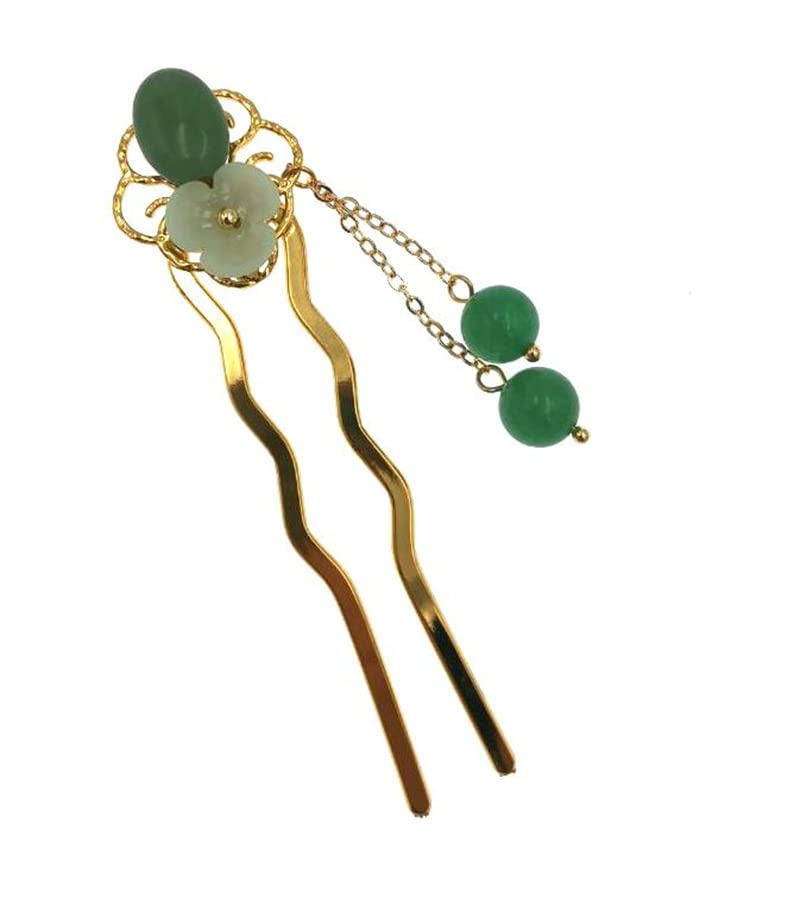 Pinzas para el pelo de flores de jade para mujeres y niñas, palillos retro Hanfu en forma de U, accesorios para la fabricación del cabello,