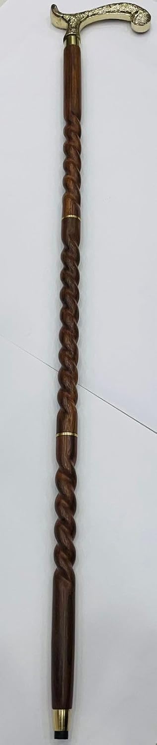 Wave Nautical – Bastón de madera de diseño vintage sólido, estilo antiguo, plegable, 36 pulgadas con mango de latón para hombres y mujeres