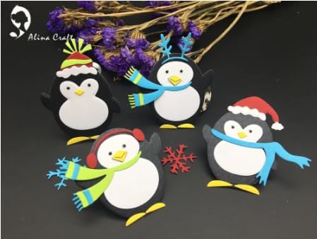Alinacutle 2 piezas de bufanda de Navidad de invierno, diseño de pingüinos, troquelado de metal, para hacer tarjetas hechas a mano, álbum de