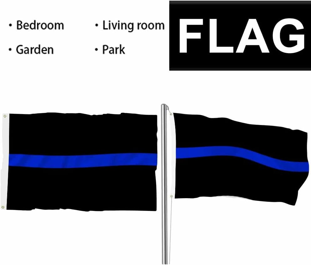 Swono Bandera delgada de línea azul de 3 x 5 pies, bandera de policía simple de doble cara con ojales de latón