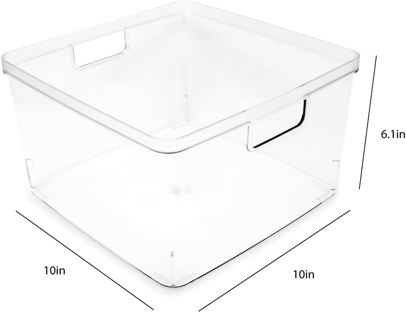 Isaac Jacobs – Paquete de 2 cubos de almacenamiento cuadrados transparentes (10 pulgadas de largo x 10 pulgadas de ancho x 6.1 pulgadas de alto) con