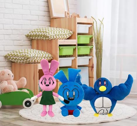 SiCso Blue Riggy – Peluche de mono de conejo azul, dibujos de Danno Cal, diseño de pájaro azul, almohada suave de 9.8 pulgadas (3 unidades)