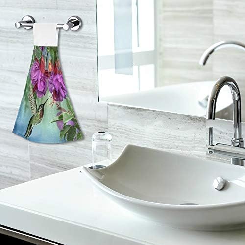 Toallas de mano de colibrí con flores para cocina, toalla absorbente de color morado fucsia para colgar con lazo, juego de 2 piezas de ropa de