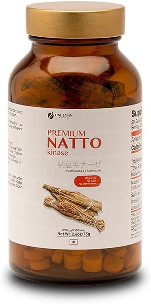 FINE JAPAN Nattokinase (300 cápsulas)  Hecho exclusivamente a partir de soja fermentada 100% japonesa  Sin gluten ni conservantes  para el bienestar