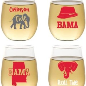 Juego de 4 copas de vino de plástico inastillables de 16 onzas fabricadas en los Estados Unidos (BAMA ROLL TIDE) Juego de 4 copas de vino de plástico inastillables de 16 onzas fabricadas en los Estados Unidos (BAMA ROLL TIDE)
