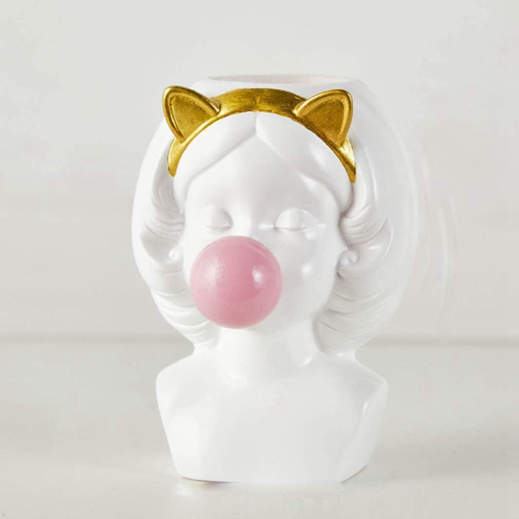 Pequeño florero de resina nórdica linda chica chicle estatua figura suculenta planta maceta moderna decoración del hogar soporte para bolígrafo