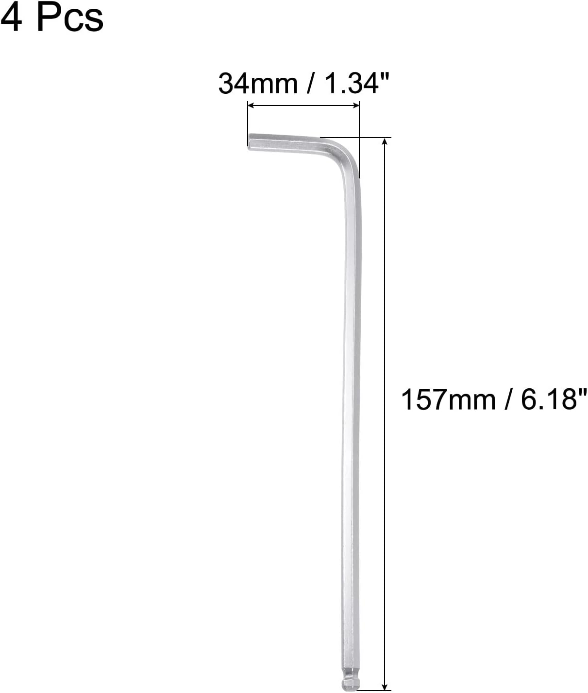 uxcell Llave hexagonal de extremo de bola de 316″, herramienta de reparación CR-V de brazo largo en forma de L, SAE 4 piezas
