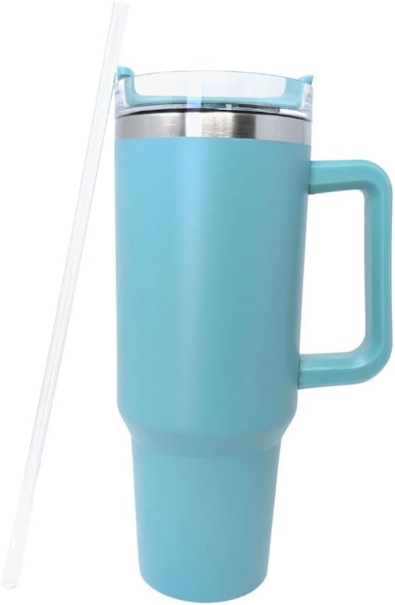 Vaso térmico de acero inoxidable de doble pared de 40 onzas, con tapa y popote (aguamarina)