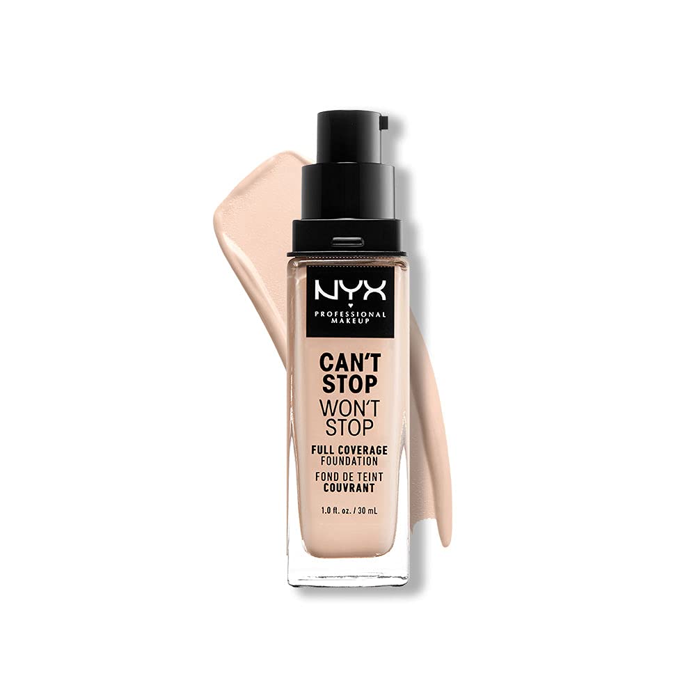 NYX Professional Makeup Can’t Stop Won’t Stop Base de cobertura completa de 24 horas, acabado mate, porcelana clara