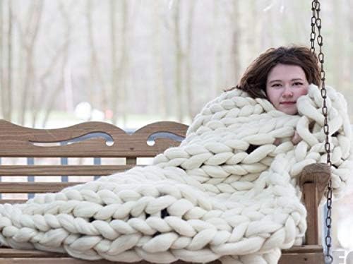 Cobija de lana de merino de Clootess, gruesa, hecha a mano, estilo bohemio, para dormitorio, decoración del hogar, estambre gigante.