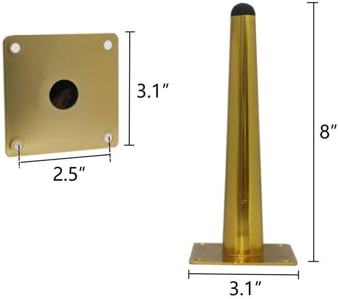 WEICHUAN Patas rectas de repuesto de metal dorado para sofá, silla, otomana, sofá biplaza otomana, mesa auxiliar, patas de gabinete (8 pulgadas,