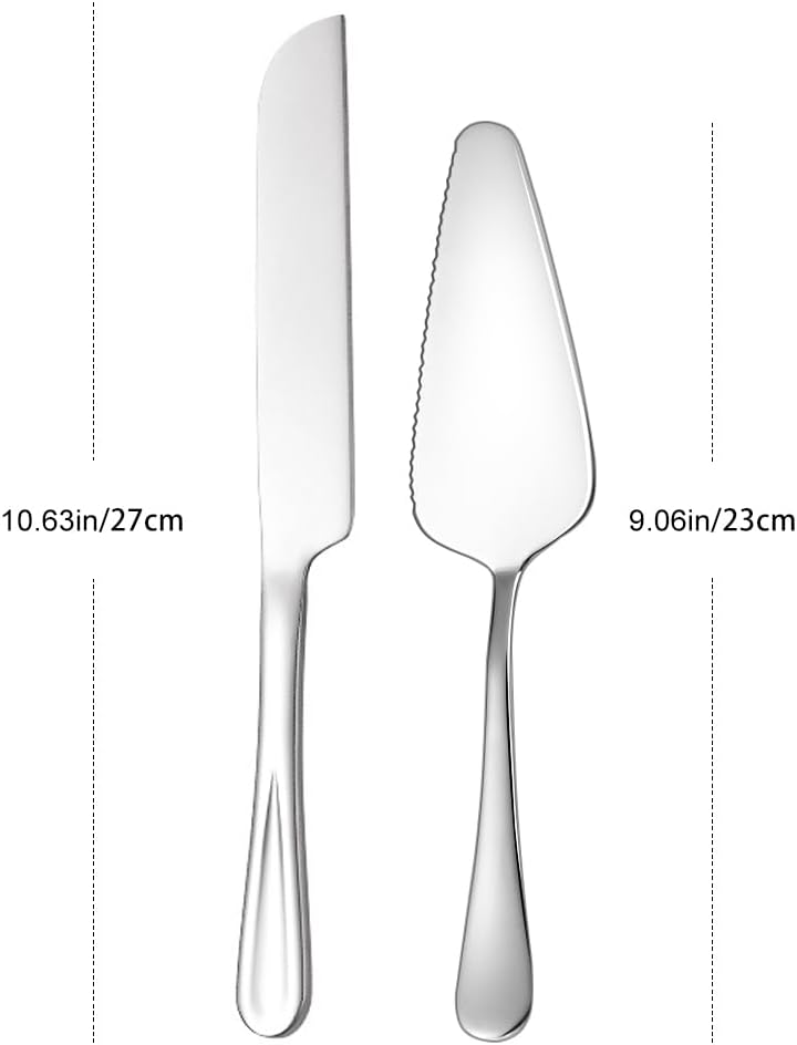 tiokin Juego de cuchillos y servidores para tartas de boda, juego de corte de pastel de acero inoxidable, 2 piezas, incluye cortador de pasteles y