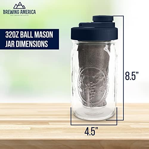 Brewing America Cafetera Mason Jar Cold Brew – Tarro Mason de boca ancha con tapa de rosca para vertido, filtro de acero inoxidable para un