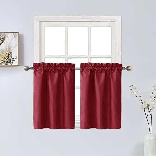 Home Queen Cortinas opacas para ventanas pequeñas, cortinas de baño repelentes al agua, 26 pulgadas de ancho x 36 pulgadas de largo cada una, rojo