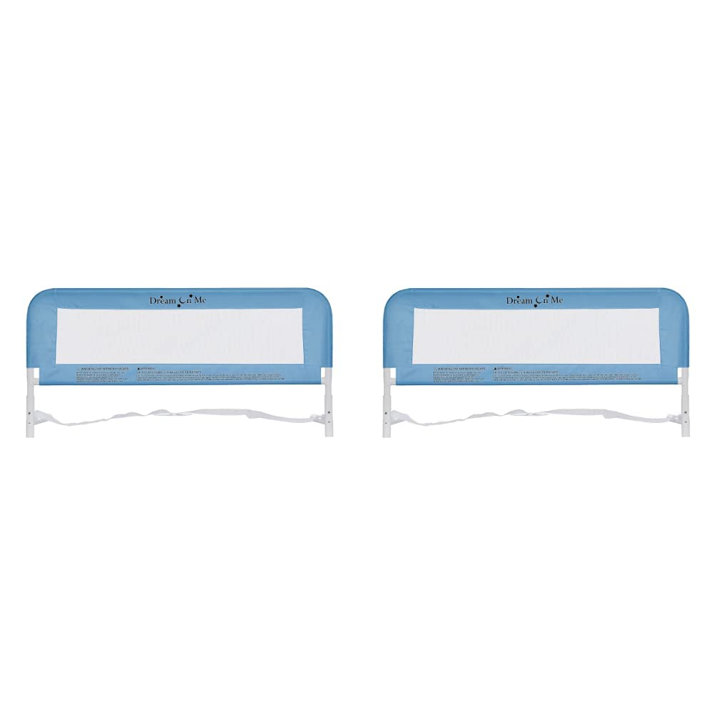 Dream On Me Barandilla de cama ajustable de malla ligera para niños pequeños con tela de malla transpirable en azul (paquete de 2)