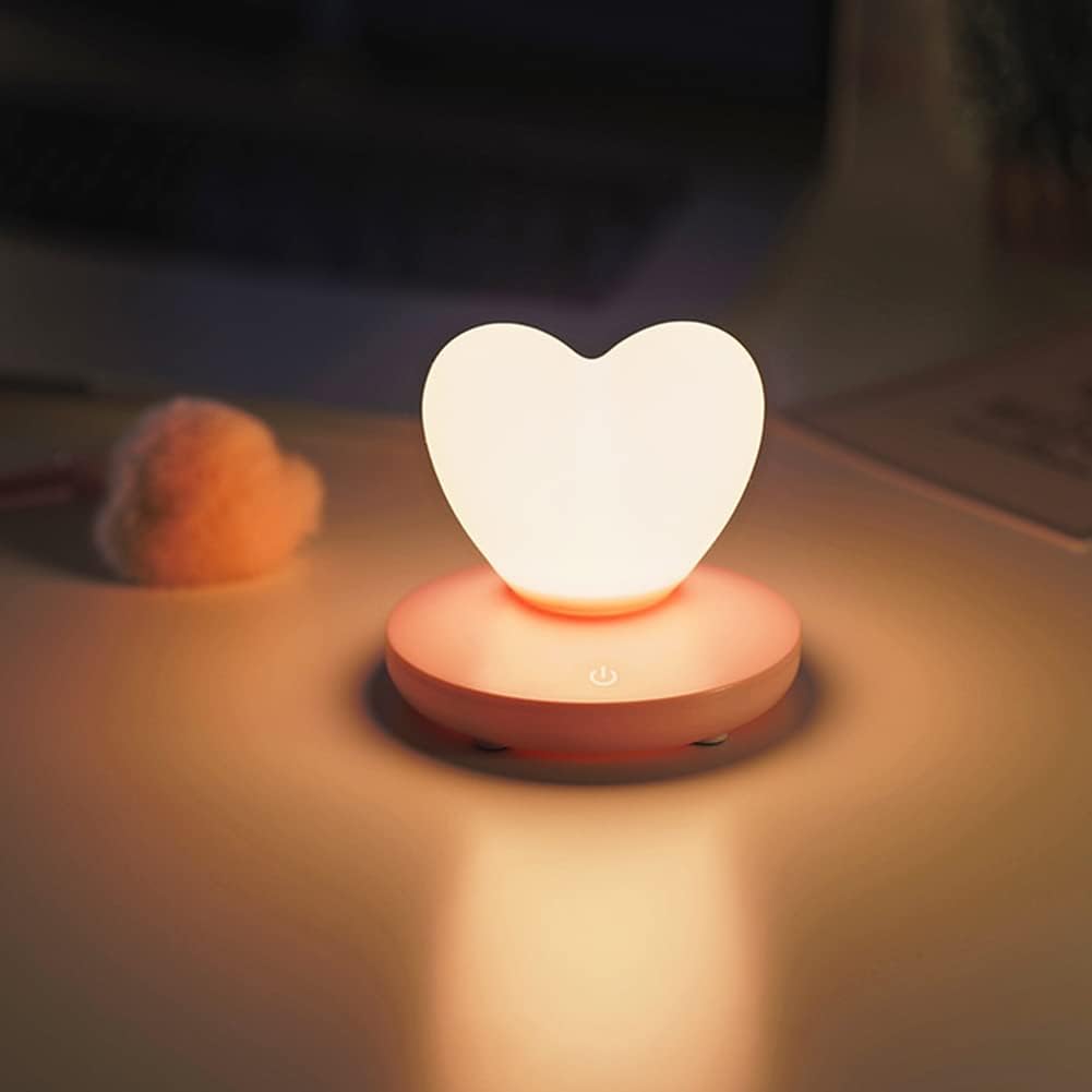 Luz nocturna en forma de corazón, bonita lámpara, lámpara de noche recargable por USB, 3 engranajes, luces portátiles de silicona de corazón, regalo