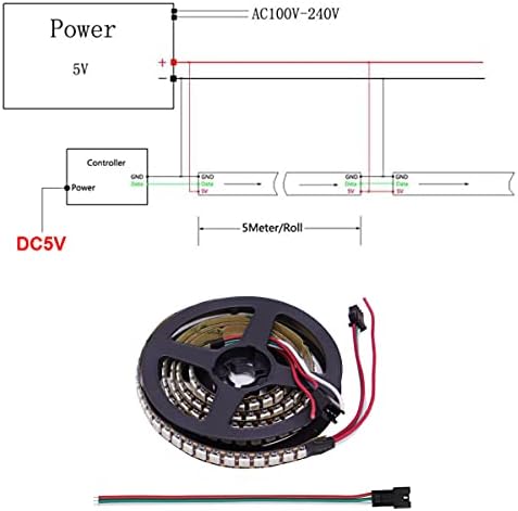 Tira LED RGB direccionable individualmente 3.2FT 5050 SMD con WS2812 IC Control inteligente Flexible sueño a todo color 144Pixelsm Negro PCB Luz