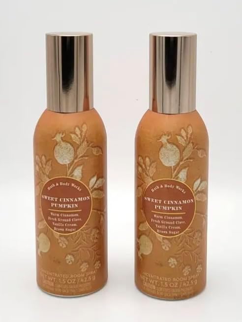 Bath & Body Works – Spray concentrado de calabaza de canela dulce, paquete de 2 unidades, 1.5 onzas (1.50 oz) cada uno