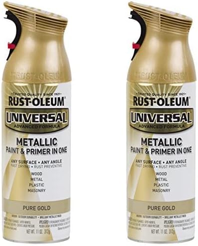 Rust-Oleum Pure Gold 245221 Pintura en aerosol universal para todas las superficies, 11 onzas, metálica, 11 onzas (paquete de 2)