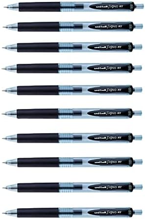 Uni -ball Signo RT Rubber Grip & Click – Bolígrafos de gel retráctiles de punta fina -0.020 in de tinta negra- Juego de 10 unidades (con la