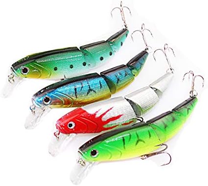 OriGlam 4 señuelos de pesca articulados, cebos de natación realistas multiarticulados, cebos duros, cebo de agua superior, cebo de hundimiento