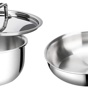 Duxtop Juego de utensilios de cocina de acero inoxidable de tres capas con cacerola y sartén Duxtop Juego de utensilios de cocina de acero inoxidable de tres capas con cacerola y sartén