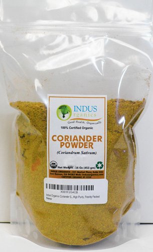 Indus Organics Polvo de semillas de cilantro, bolsa de 1 libra, grado premium, alta pureza, recién empaquetadas