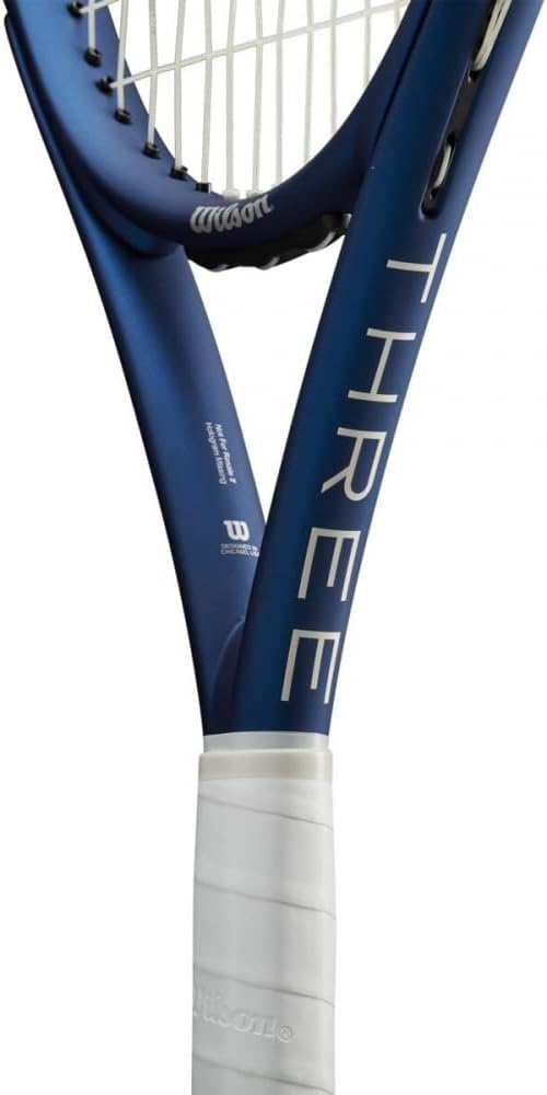 Wilson Triad Three – Raqueta de tenis con cuerda Luxilon azul océano ALU Power 125 cuerdas, combo revolucionario en un marco amigable con los brazos