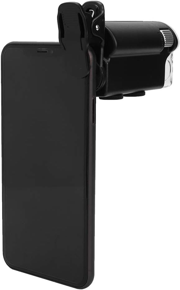 Microscopio de clip 60-100X con luz LED, lupa portátil, lupa de bolsillo con lente de aumento de bolsillo para teléfonos móviles universales,