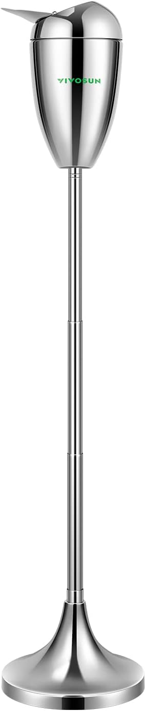 VIVOSUN Cenicero de pie para el suelo, cenicero al aire libre con tapa de acero inoxidable, altura ajustable de 21.5 a 35 pulgadas para el hogar,