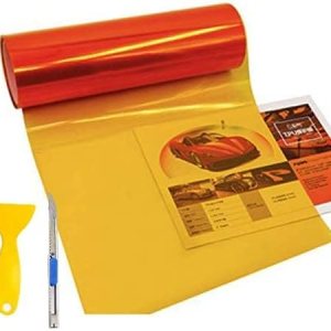 KOMAS Rollo de lámina de vinilo tintado de 12 x 48 pulgadas para faros delanteros de automóvil, luces traseras, luces antiniebla con escobilla de KOMAS Rollo de lámina de vinilo tintado de 12 x 48 pulgadas para faros delanteros de automóvil, luces traseras, luces antiniebla con escobilla de
