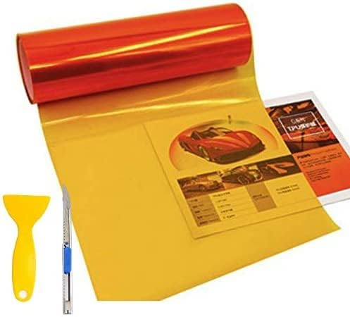 KOMAS Rollo de lámina de vinilo tintado de 12 x 48 pulgadas para faros delanteros de automóvil, luces traseras, luces antiniebla con escobilla de