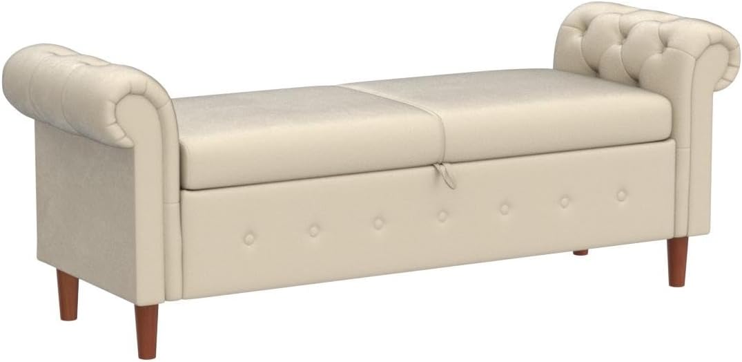 CALABASH Moderno banco otomano de almacenamiento con brazo enrollado, taburete rectangular de almacenamiento multifuncional, bancos de
