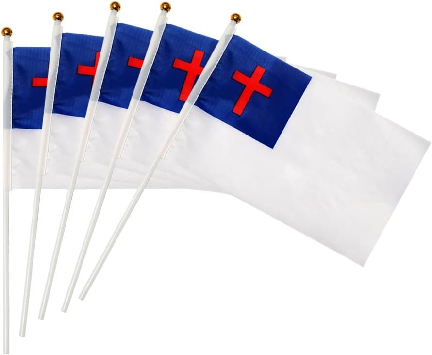 Paquete de 50 banderas cristianas pequeñas, bandera de mano, bandera estadounidense, festival cristiano, Pascua, Acción de Gracias, adecuada para