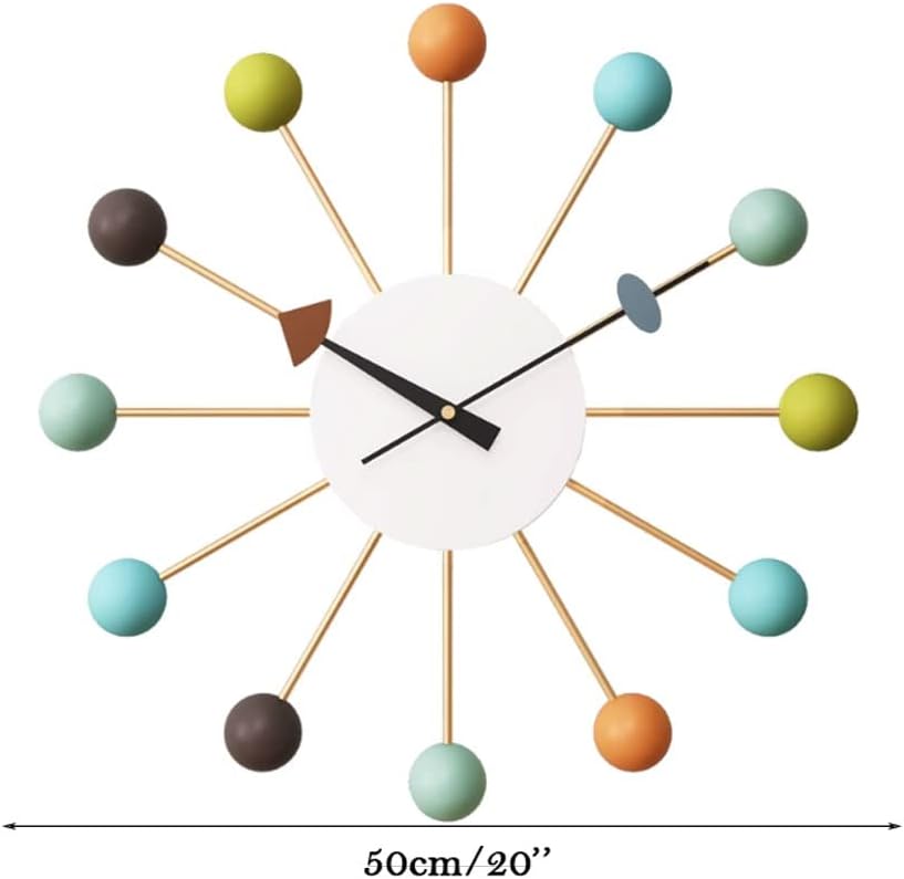 Reloj de pared Reloj de pared de bola de haya, silencioso, funciona con pilas, sin tictac, de 20 pulgadas, decorativo, de cuarzo, reloj grande para