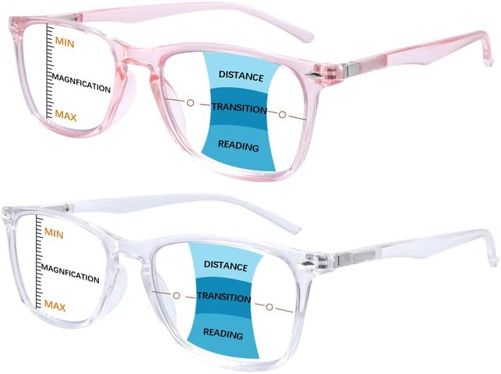 Paquete de 2 lentes de lectura progresivos multienfoque para hombres y mujeres, bloqueo de luz azul para computadora, lectores antifatiga ocular