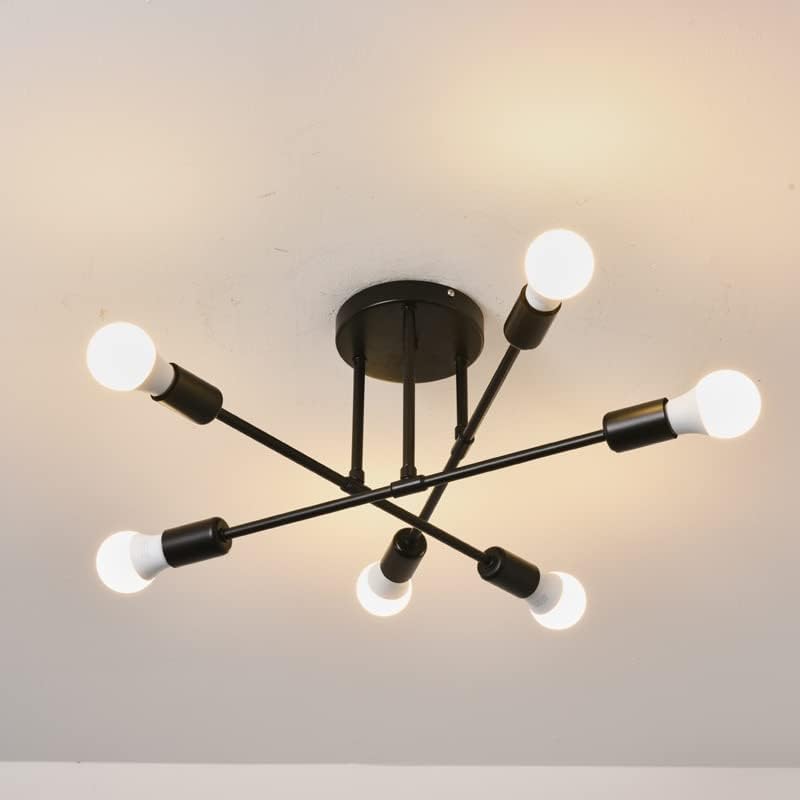 Lámpara de techo semiempotrada, moderna lámpara Sputnik con 6 luces, lámpara de techo Sputnik moderna con base de bombilla E26, accesorios de