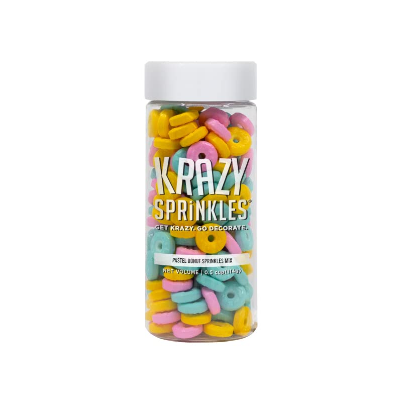 BAKELL Krazy Sprinkles – Gránulos comestibles 100% de grado alimenticio en forma de dona, sin gluten, sin nueces, para pasteles, paletas, brownies y