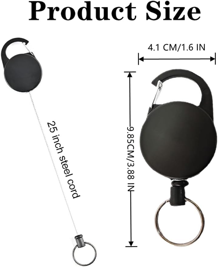 2 llaveros retráctiles, llaveros robustos y resistentes, llavero retráctil, clip para cinturón con mosquetón multiherramienta, cordón de 25 pulgadas