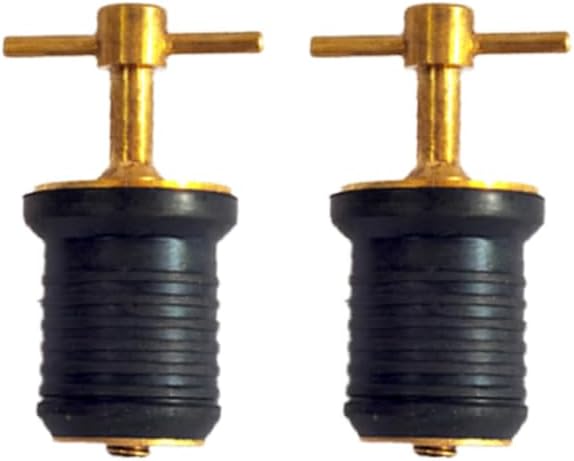 2 tapones de drenaje de neopreno de latón de 1 pulgada para barcos, tapón de drenaje de barco con mango en T, tapón de drenaje de accesorios marinos